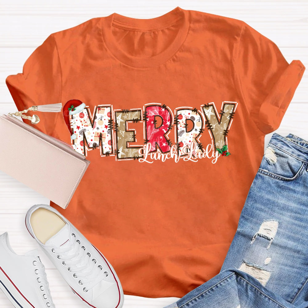Merry Lunch Lady Christmas Atmosphere Font Christmas T-shirt