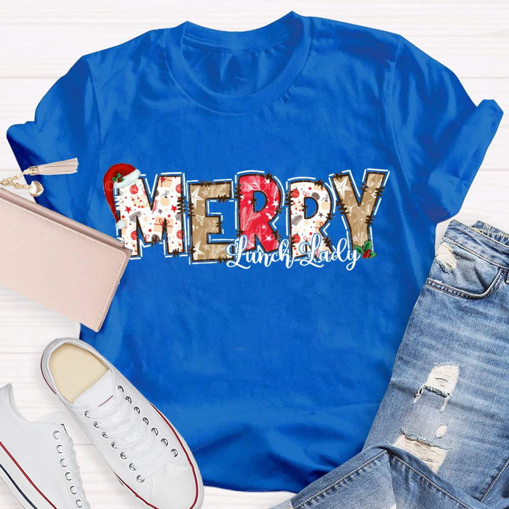 Merry Lunch Lady Christmas Atmosphere Font Christmas T-shirt