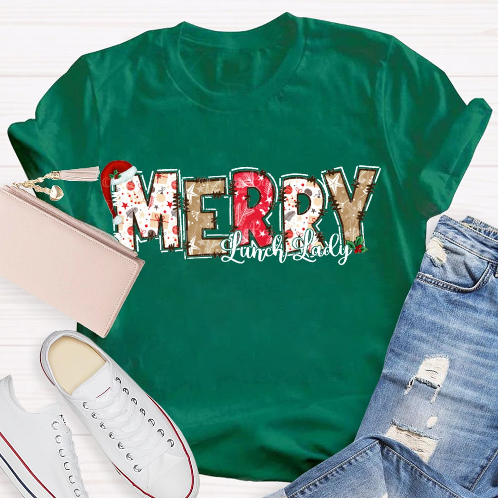 Merry Lunch Lady Christmas Atmosphere Font Christmas T-shirt