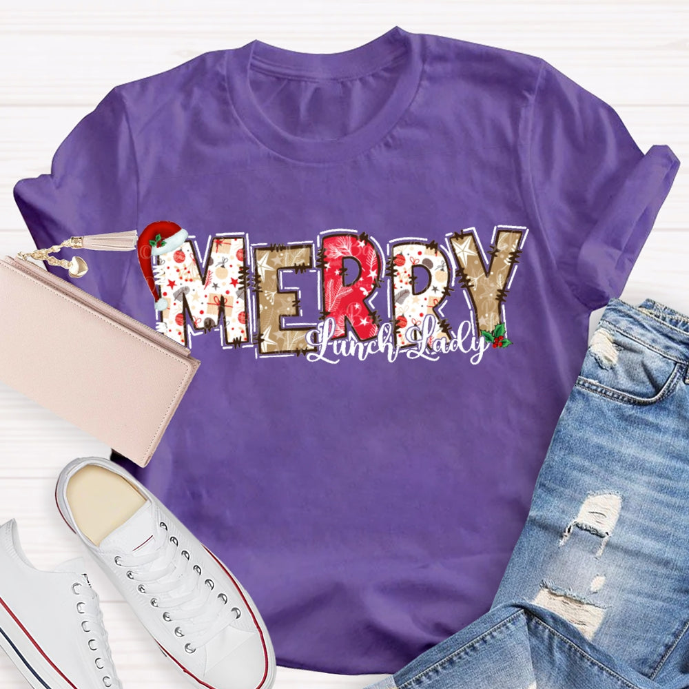 Merry Lunch Lady Christmas Atmosphere Font Christmas T-shirt