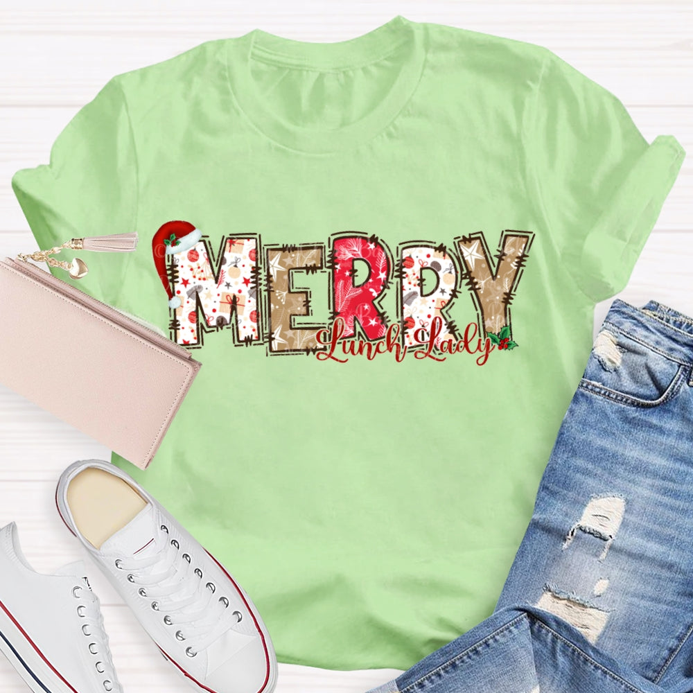Merry Lunch Lady Christmas Atmosphere Font Christmas T-shirt