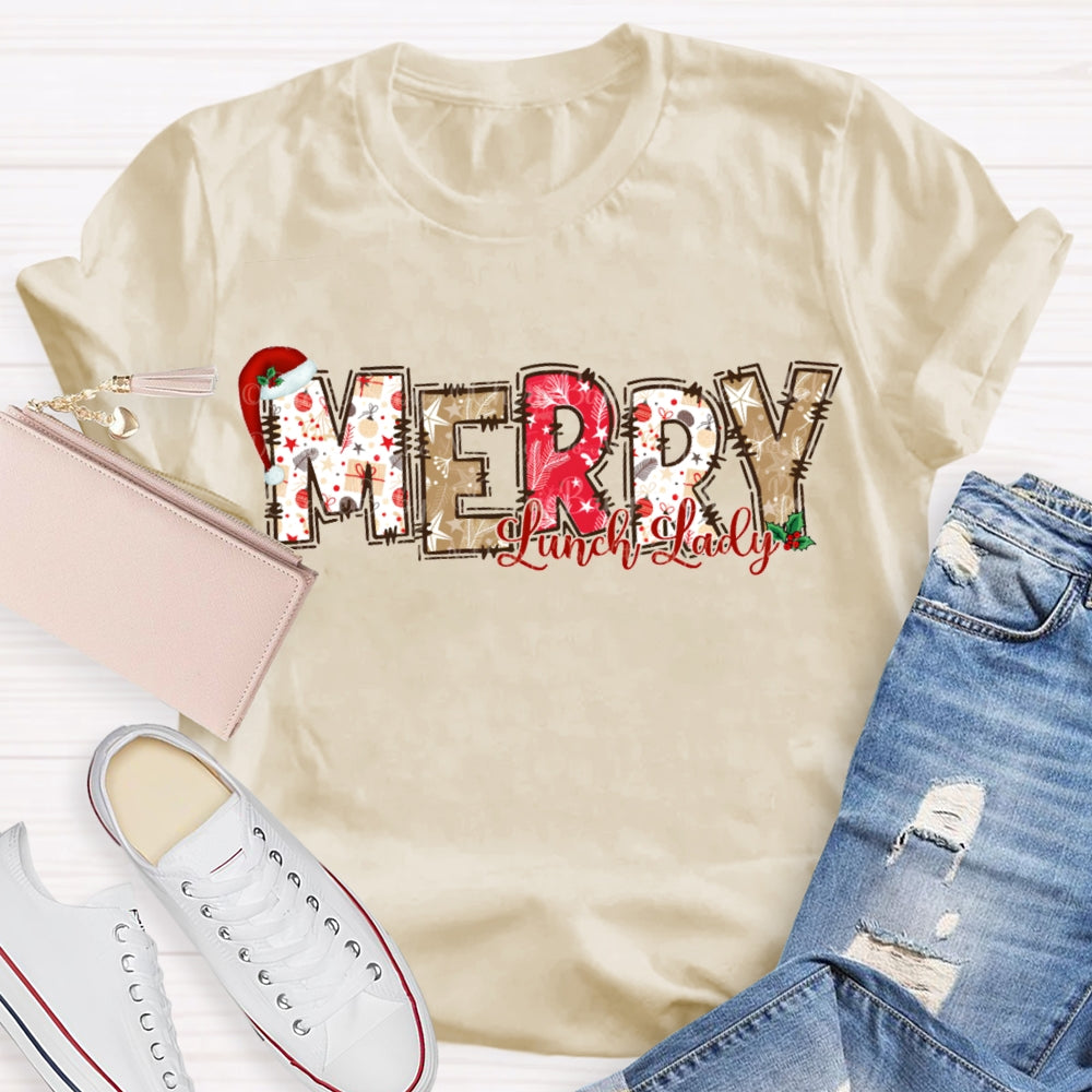 Merry Lunch Lady Christmas Atmosphere Font Christmas T-shirt