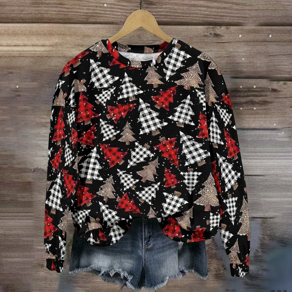 Plaid Christmas Tree Print Sweatshirt