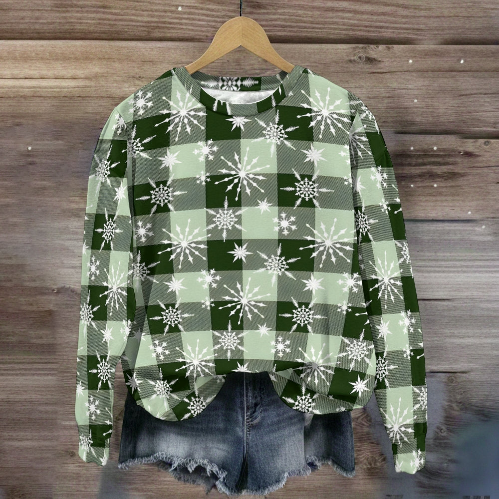 Christmas Plaid Snow Print Sweatshirt