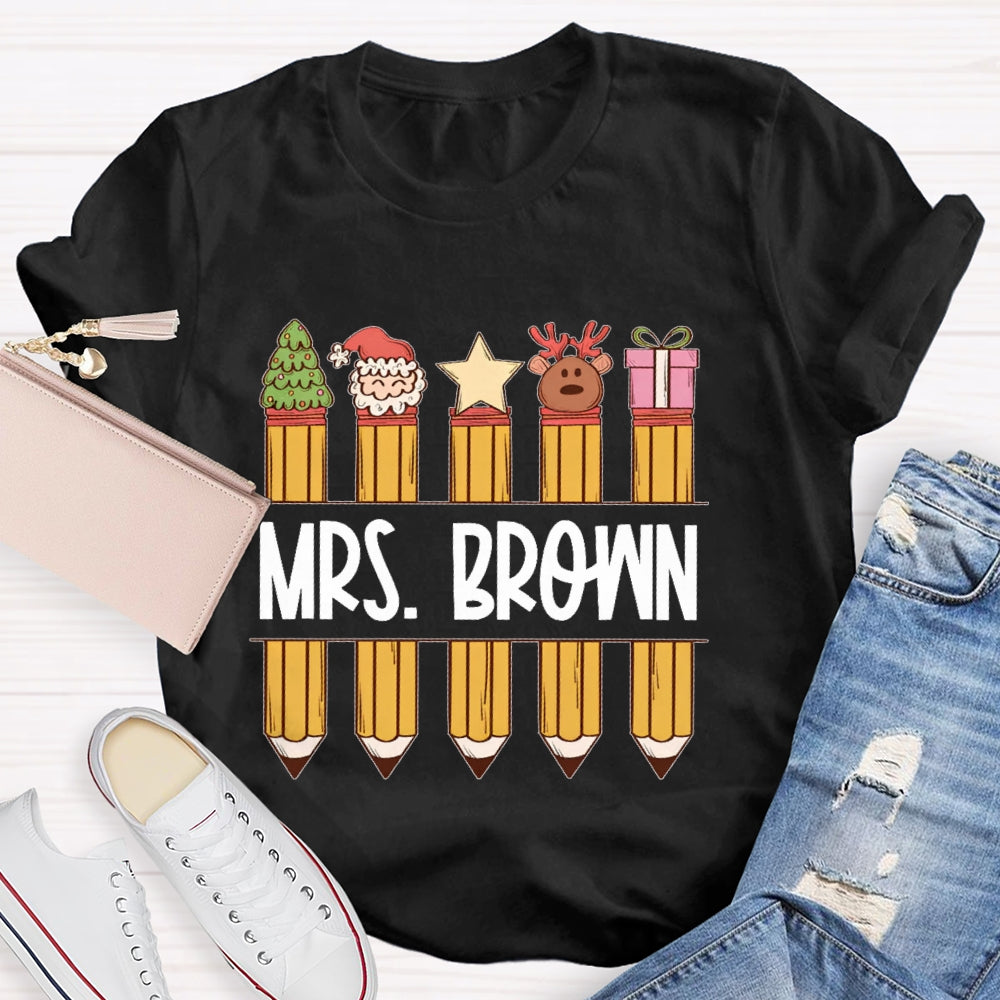 Personalized Name Christmas Pencil Gift T-shirt