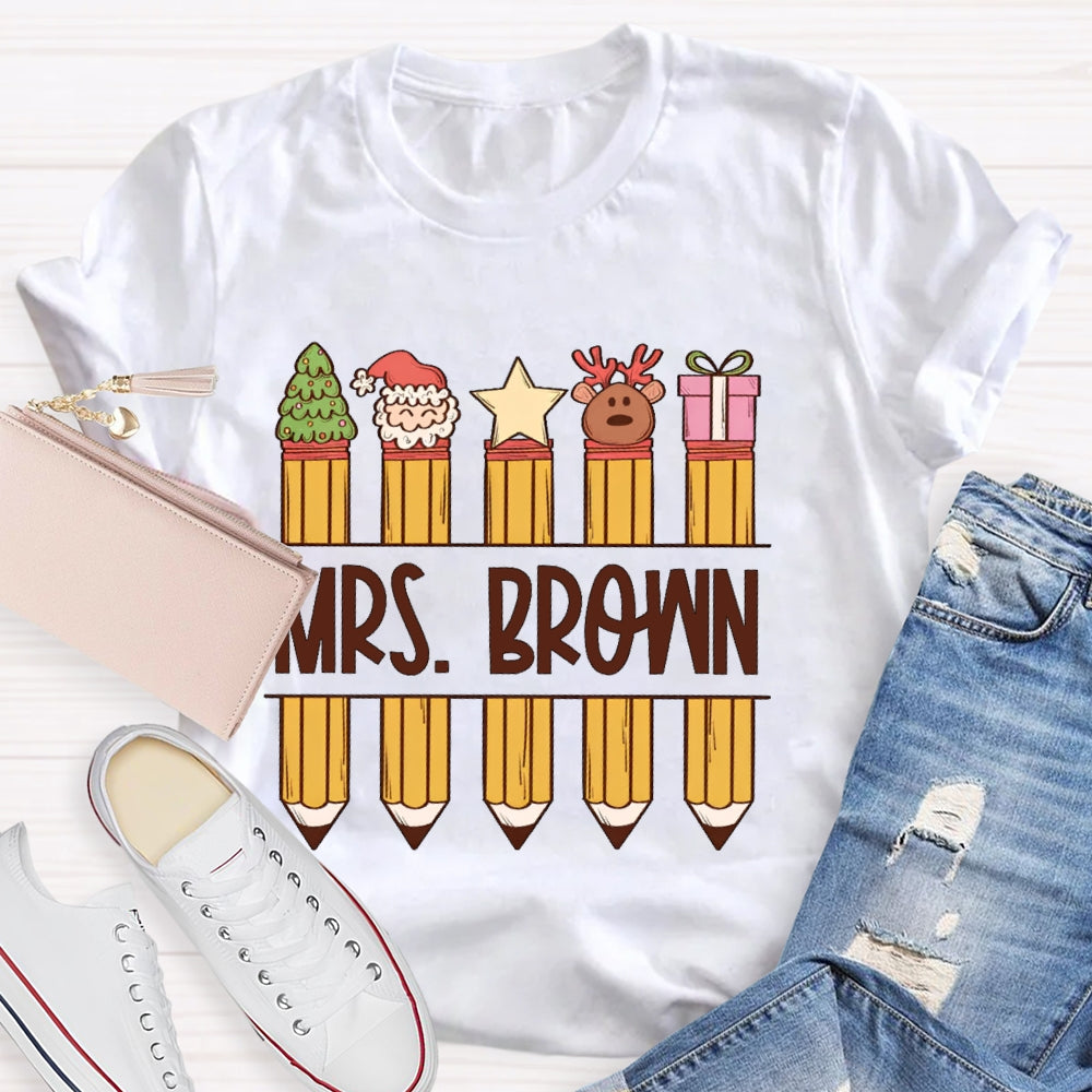 Personalized Name Christmas Pencil Gift T-shirt