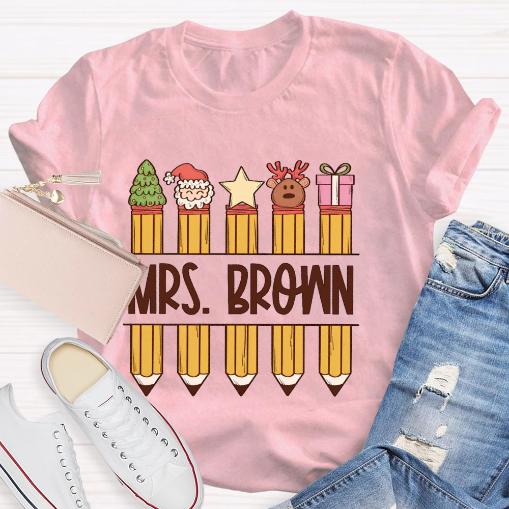 Personalized Name Christmas Pencil Gift T-shirt