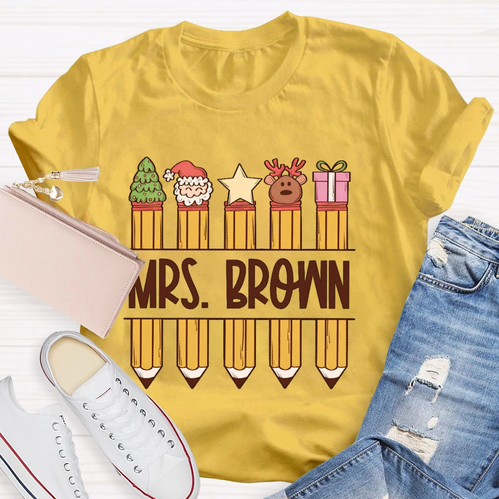Personalized Name Christmas Pencil Gift T-shirt