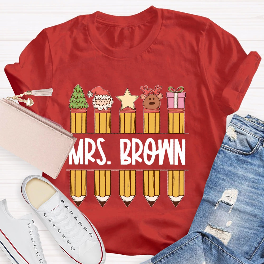 Personalized Name Christmas Pencil Gift T-shirt