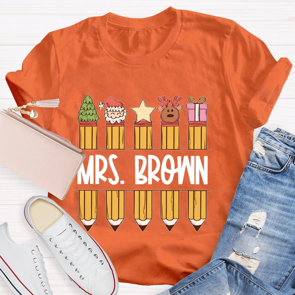 Personalized Name Christmas Pencil Gift T-shirt