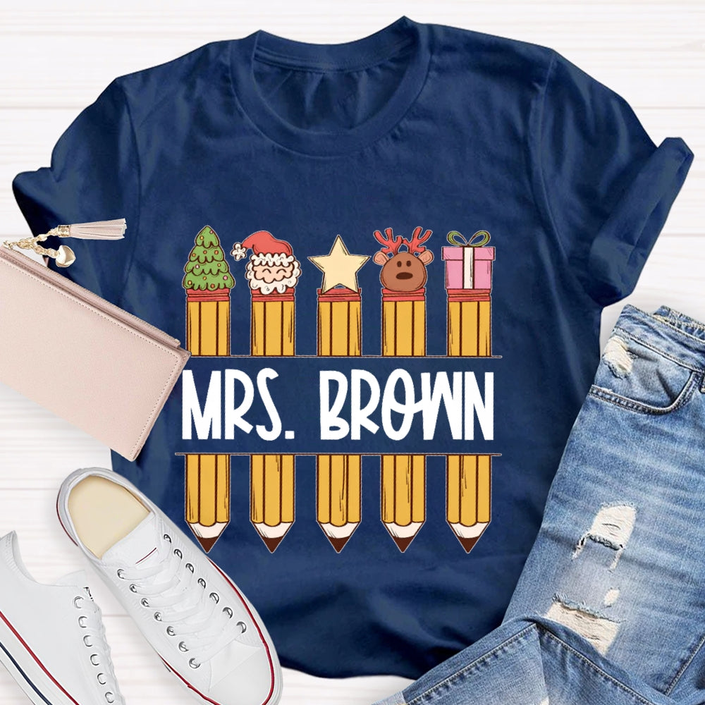 Personalized Name Christmas Pencil Gift T-shirt