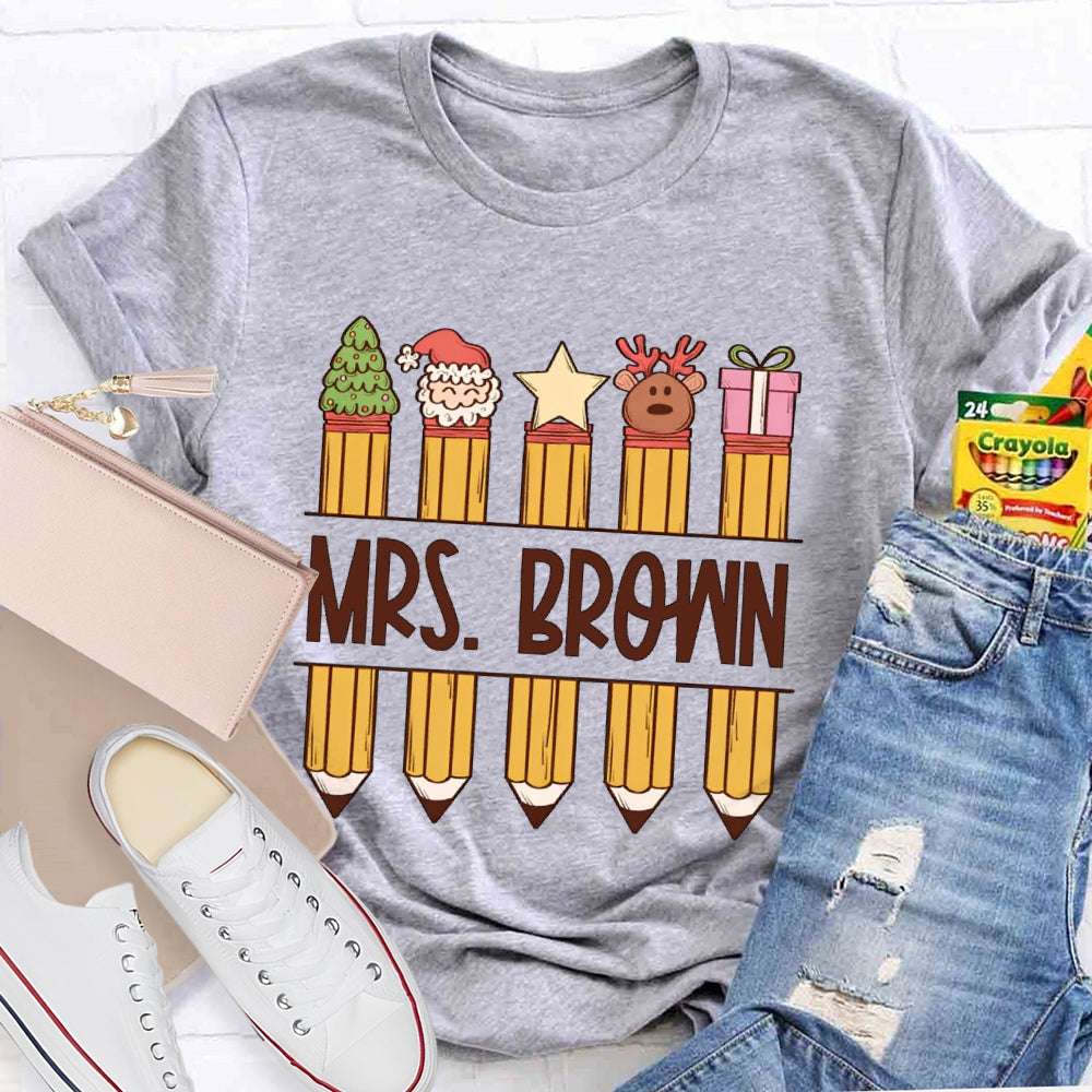 Personalized Name Christmas Pencil Gift T-shirt