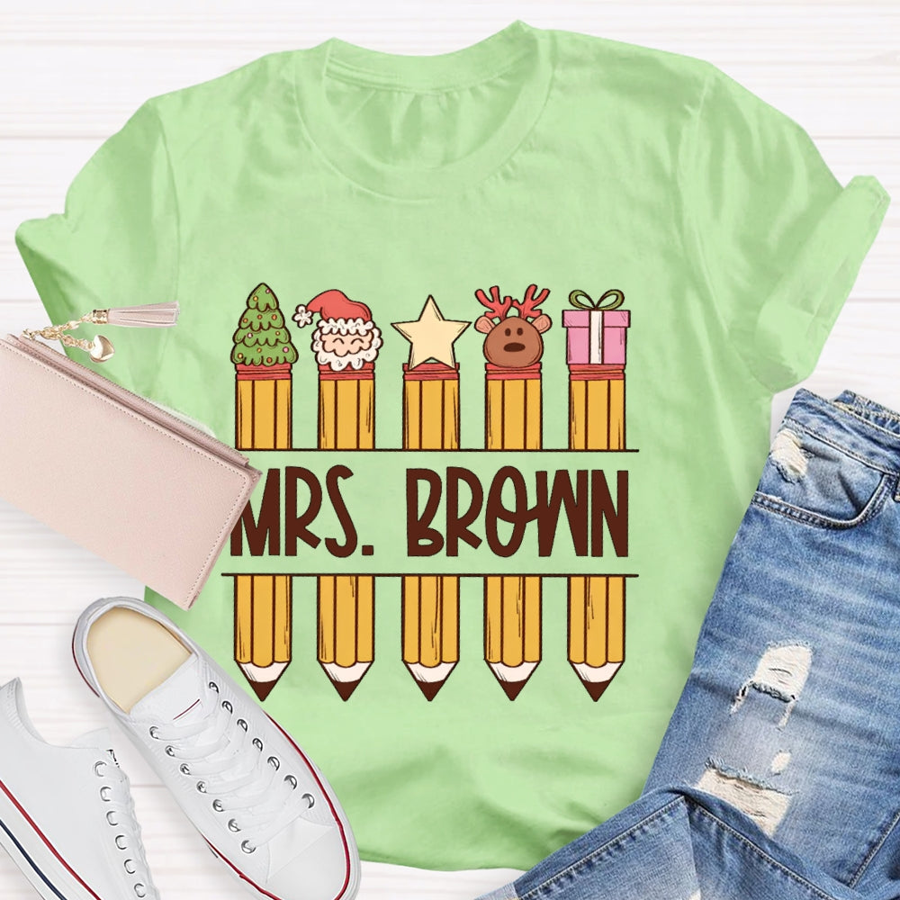 Personalized Name Christmas Pencil Gift T-shirt