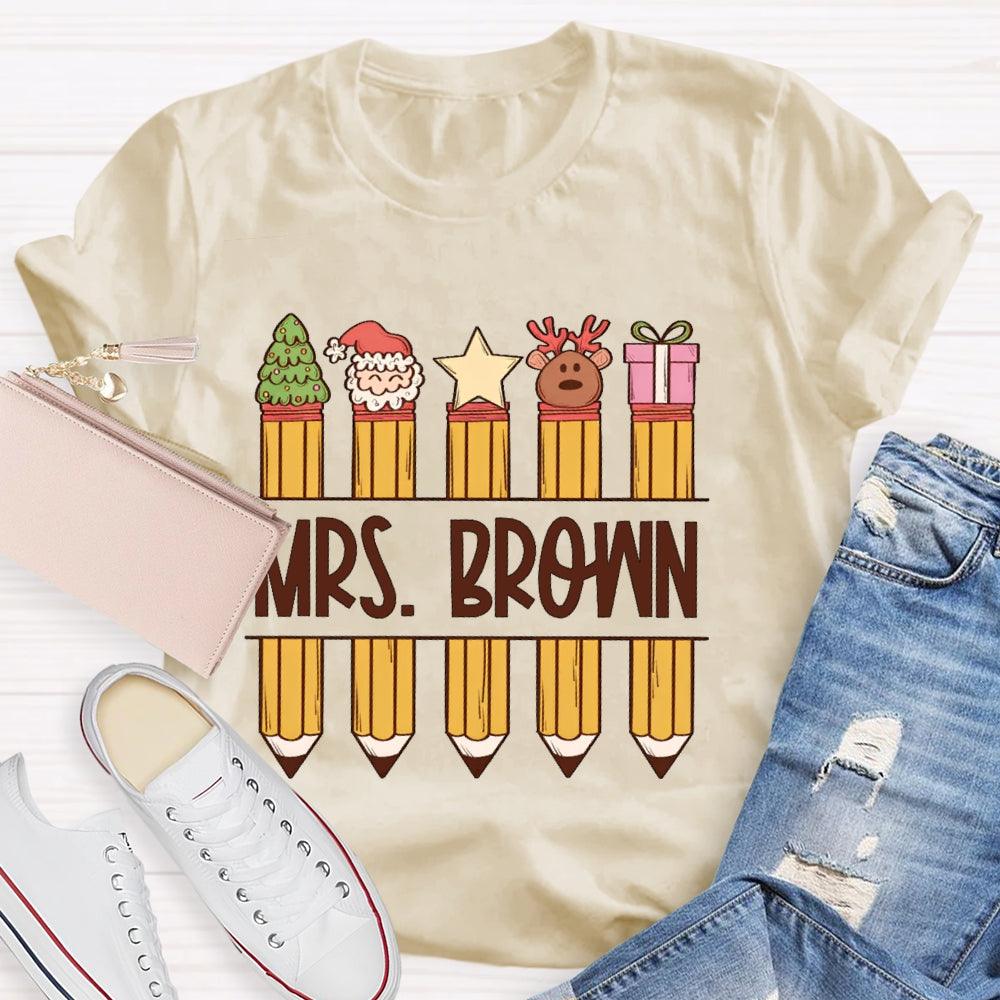 Personalized Name Christmas Pencil Gift T-shirt