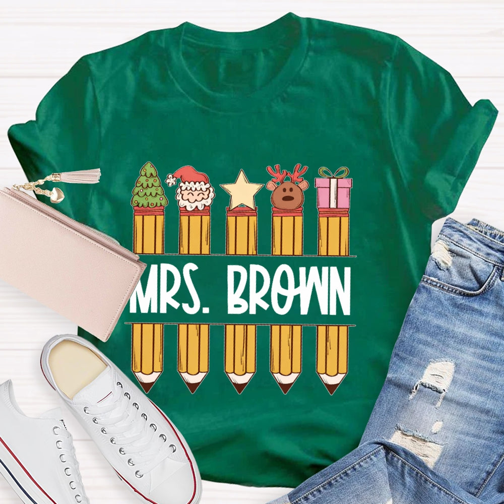 Personalized Name Christmas Pencil Gift T-shirt
