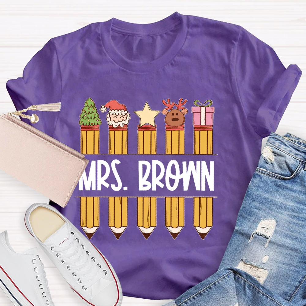 Personalized Name Christmas Pencil Gift T-shirt