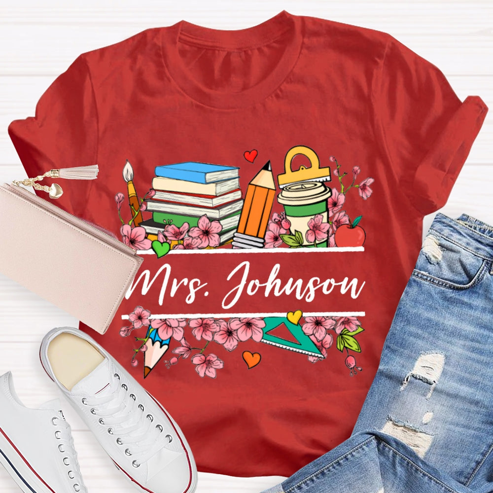 Personalized Name Colorful Flowers Teacher T-shirt