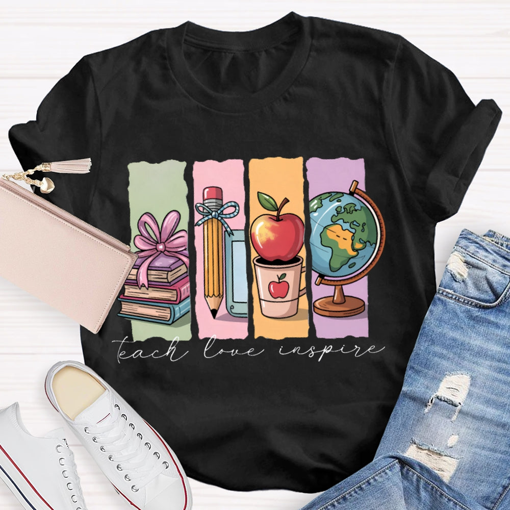 Teach Love Inspire Colorful Square Print T-shirt