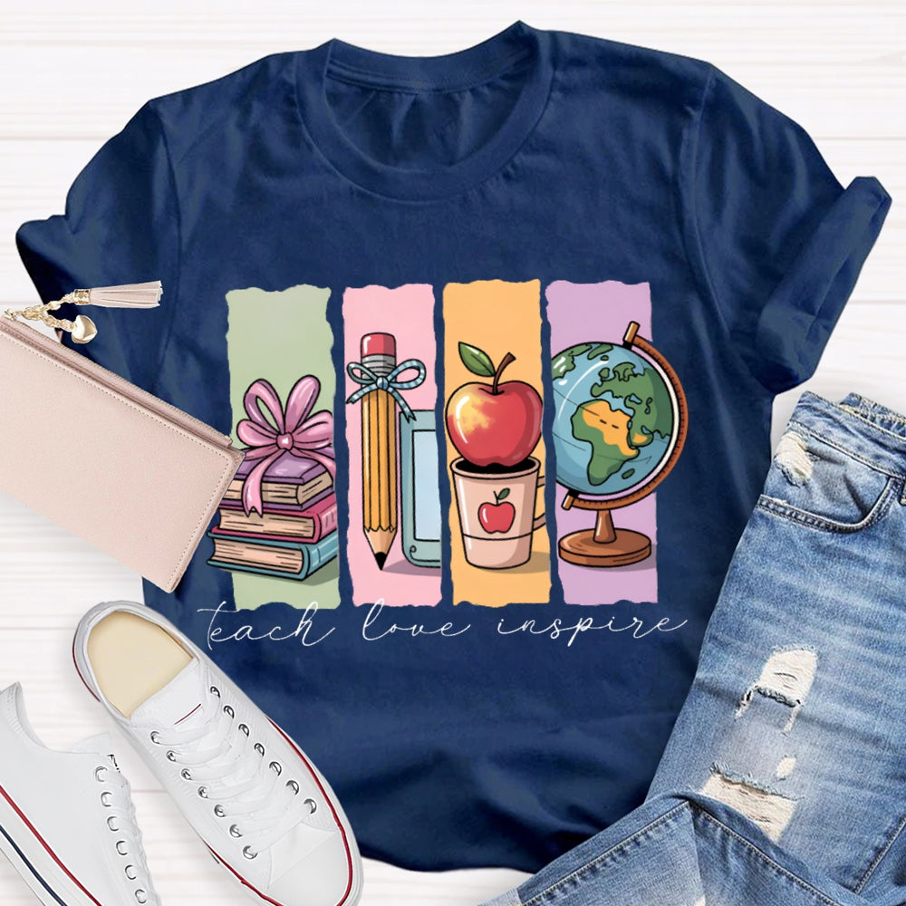 Teach Love Inspire Colorful Square Print T-shirt