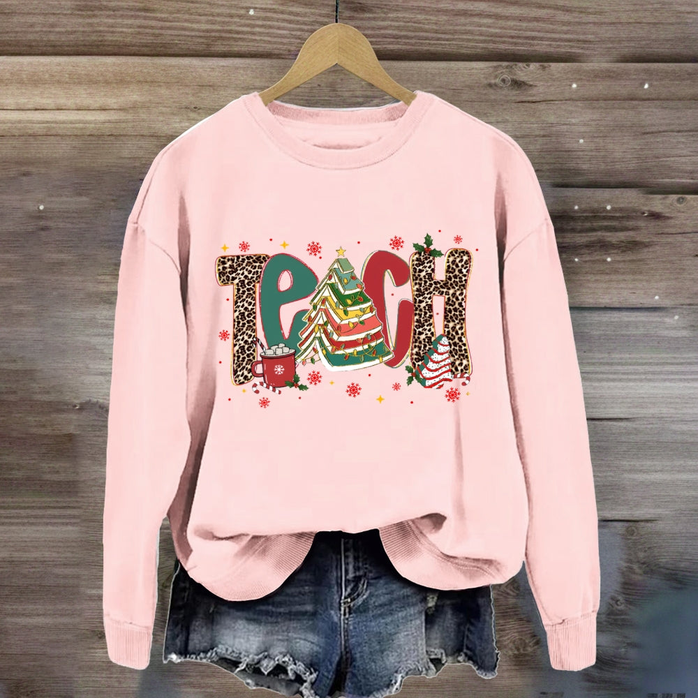 Teach Christmas Books Tree Sweatshirt