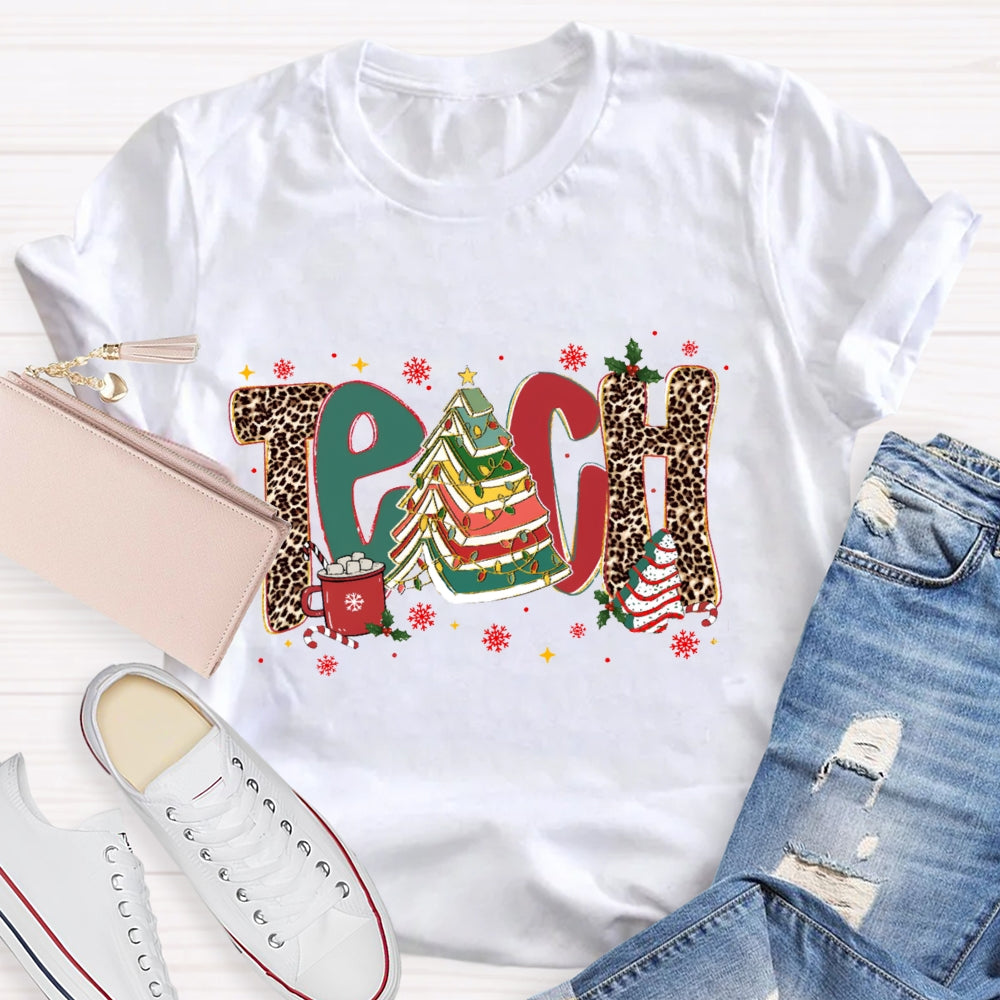 Teach Christmas Books Tree T-Shirt