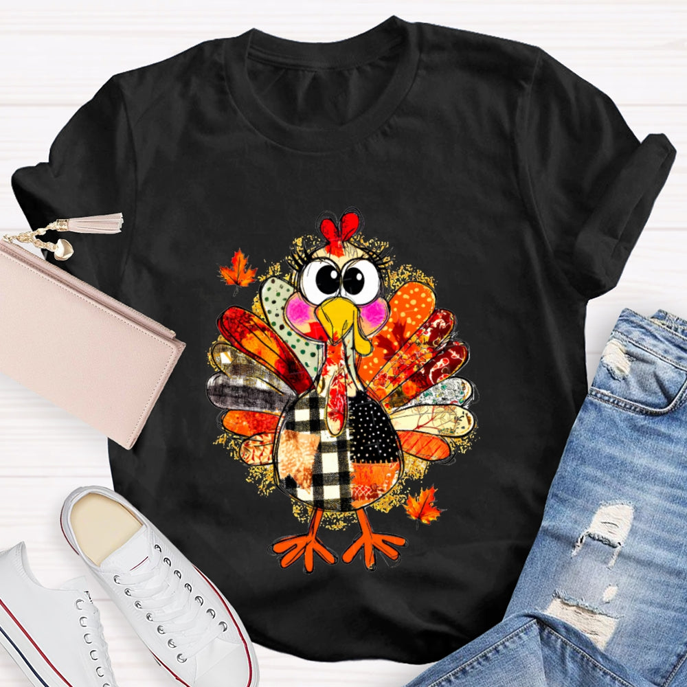 Collage Of Flowers And Thanksgiving Turkey Teacher T-Shirt