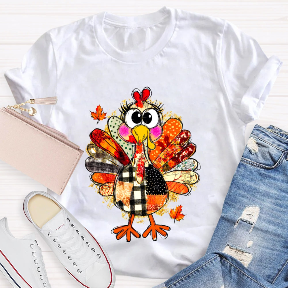Collage Of Flowers And Thanksgiving Turkey Teacher T-Shirt