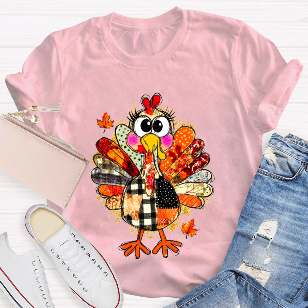 Collage Of Flowers And Thanksgiving Turkey Teacher T-Shirt