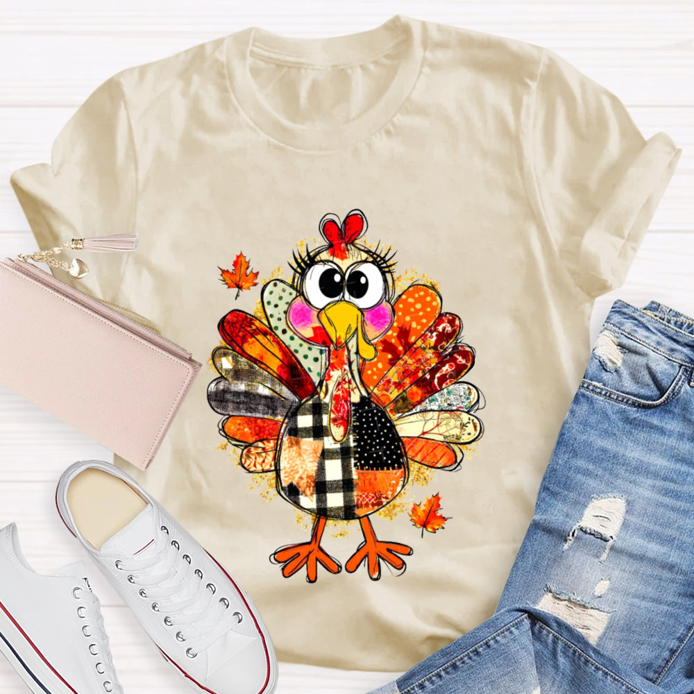 Collage Of Flowers And Thanksgiving Turkey Teacher T-Shirt