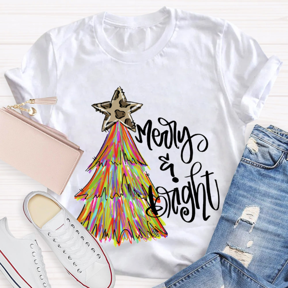 Merry And Bright Stars And Tie-Dye Christmas Trees T-shirt