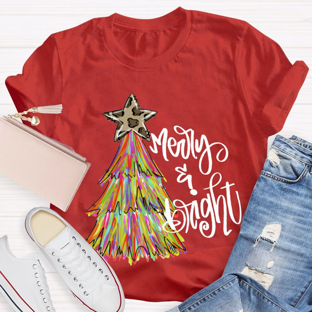 Merry And Bright Stars And Tie-Dye Christmas Trees T-shirt