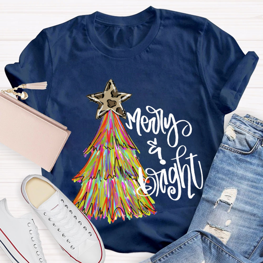 Merry And Bright Stars And Tie-Dye Christmas Trees T-shirt