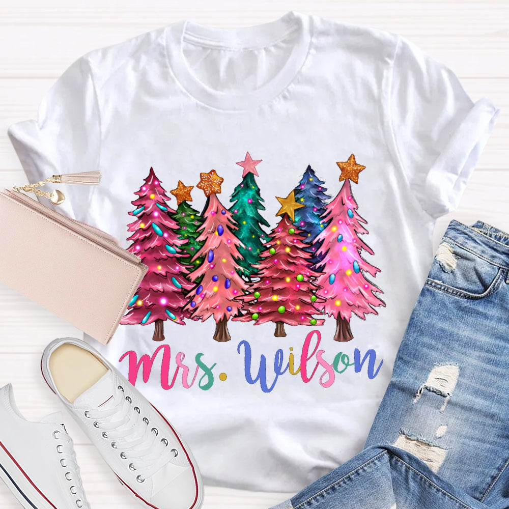 Personalized Name Colorful Fonts And Colorful Christmas Trees T-shirt