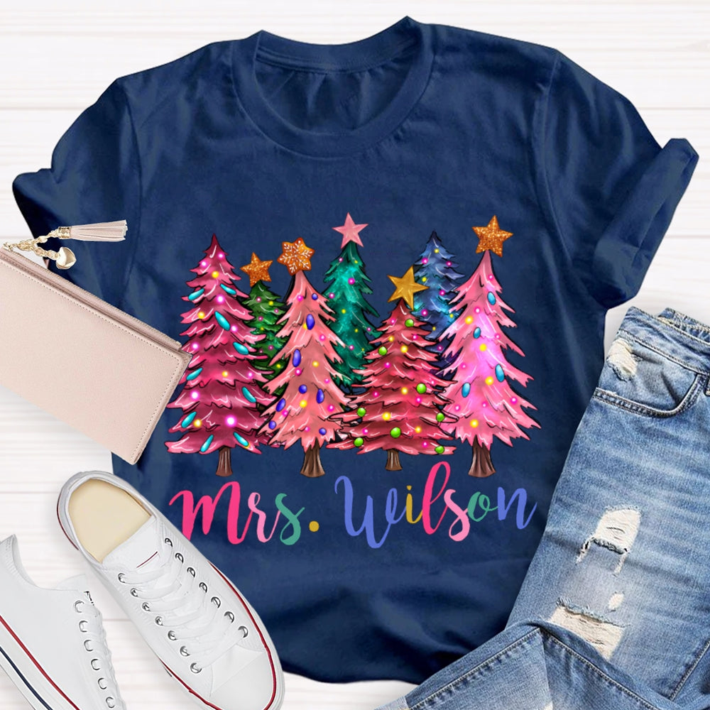 Personalized Name Colorful Fonts And Colorful Christmas Trees T-shirt