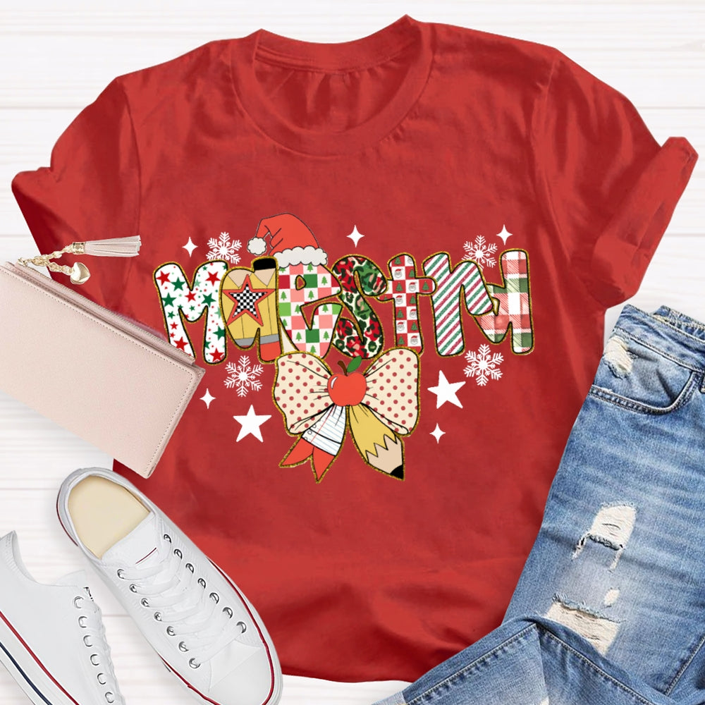 Maestra Bow And Snowman Bilingual Teacher Christmas T-shirt