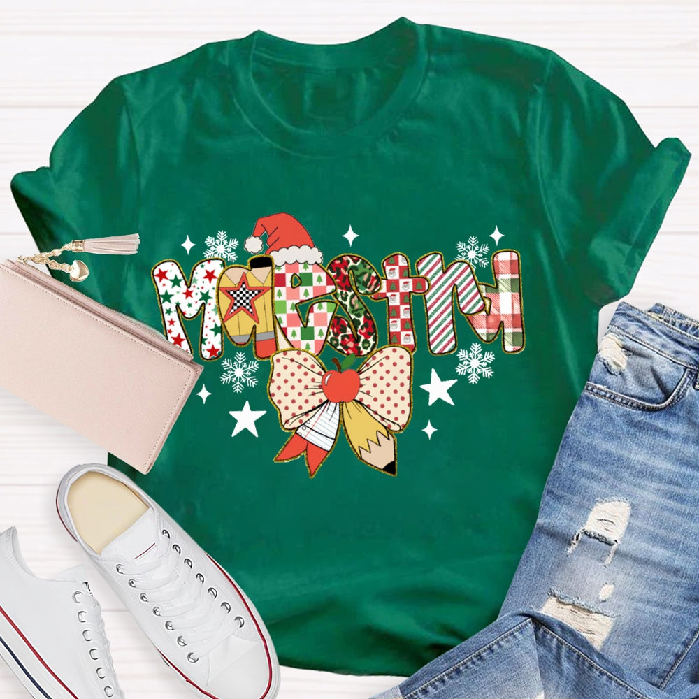 Maestra Bow And Snowman Bilingual Teacher Christmas T-shirt
