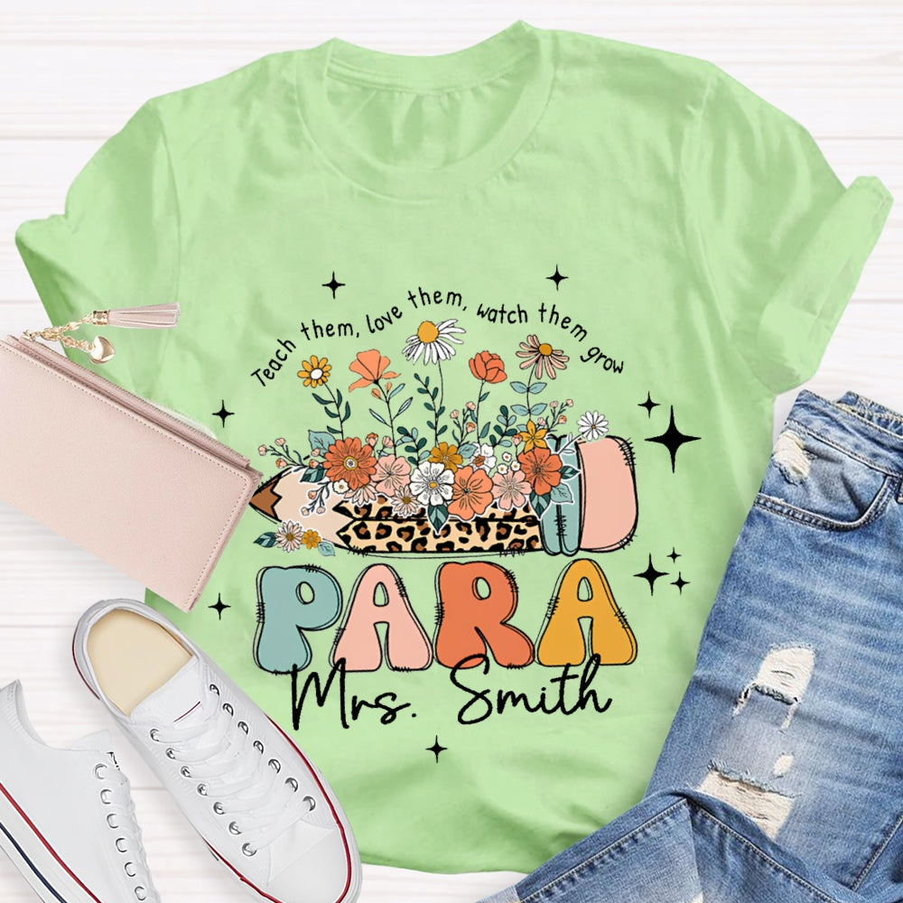 Personalized Name Para Teach Them Love Them Inspire Them Leopard Print Pencil T-shirt