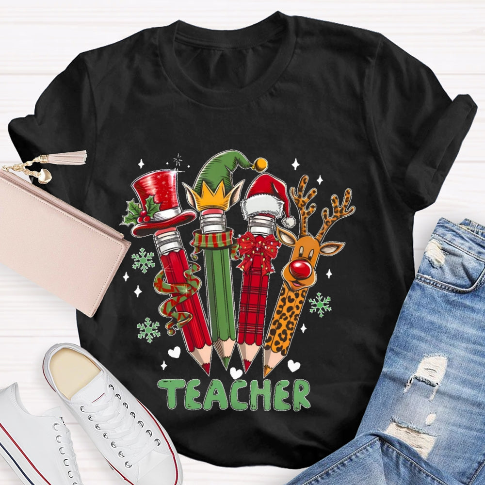 Teacher Christmas Pencil Deer T-shirt