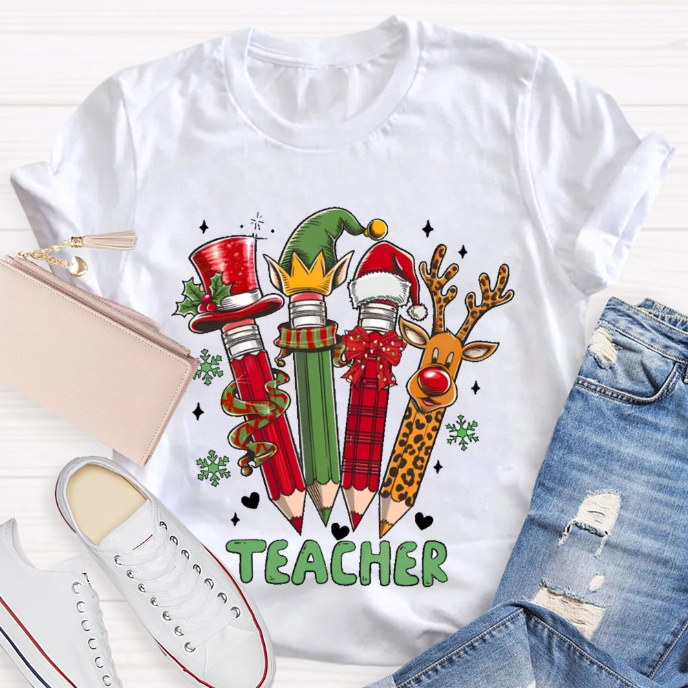 Teacher Christmas Pencil Deer T-shirt