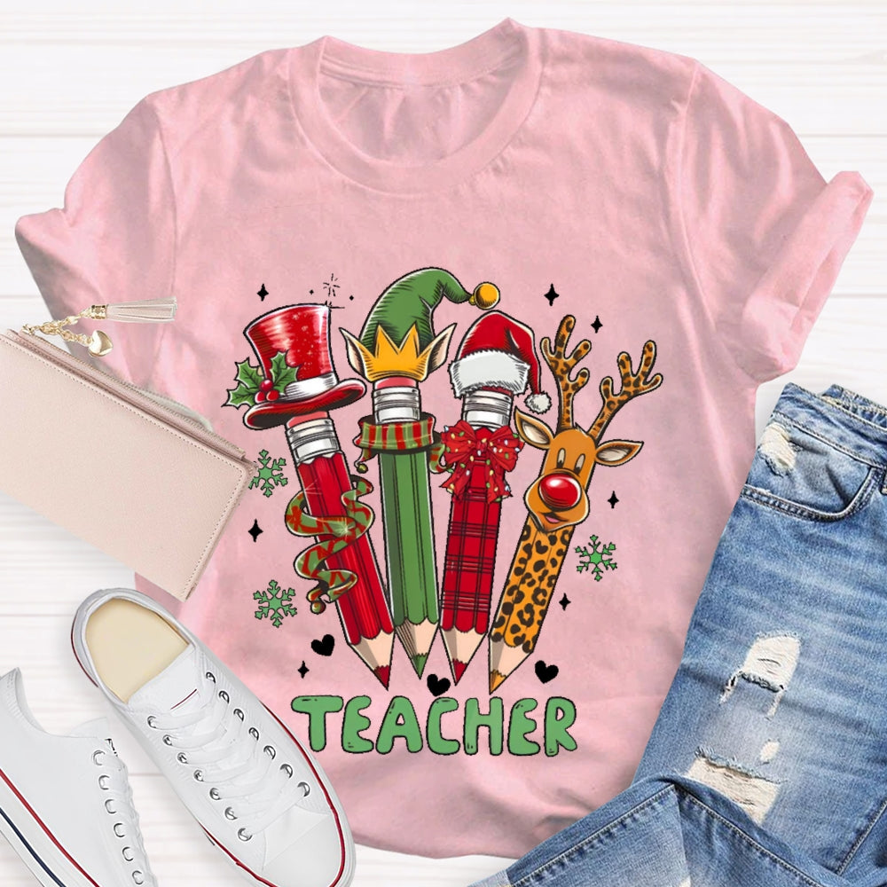 Teacher Christmas Pencil Deer T-shirt