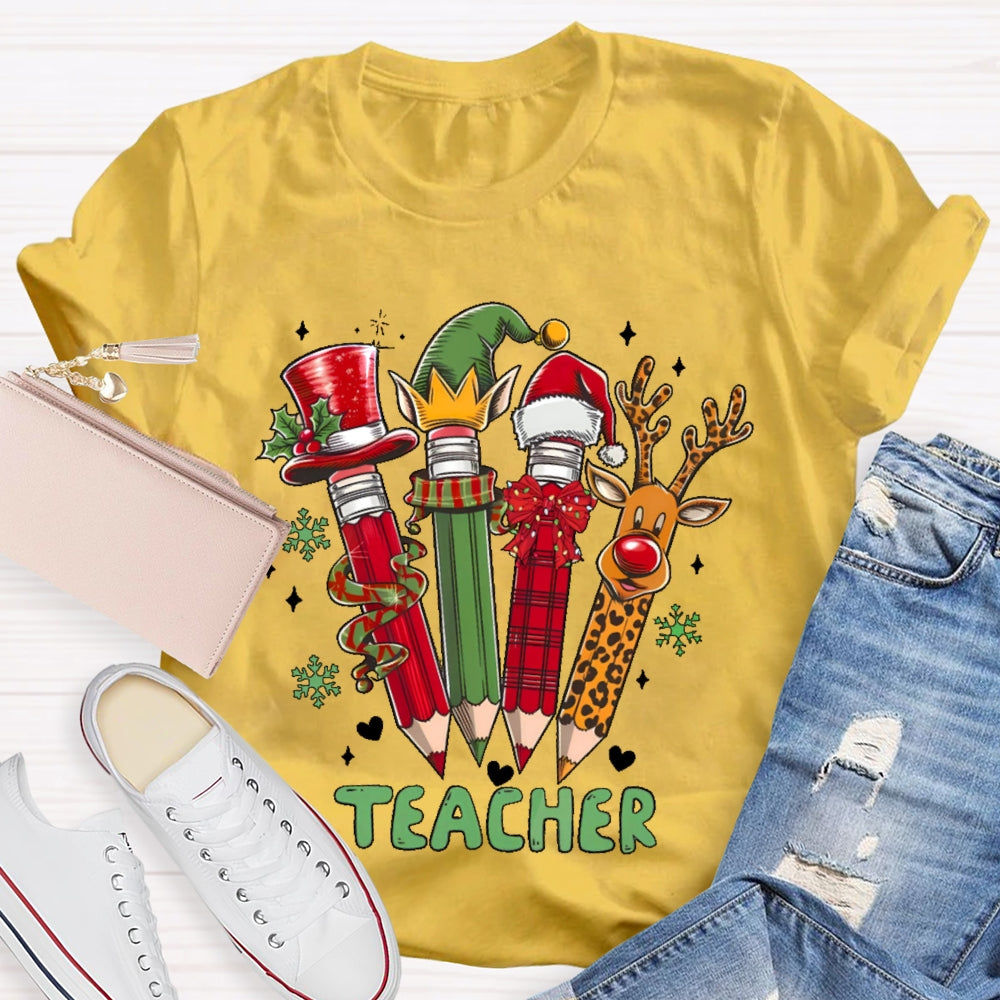 Teacher Christmas Pencil Deer T-shirt