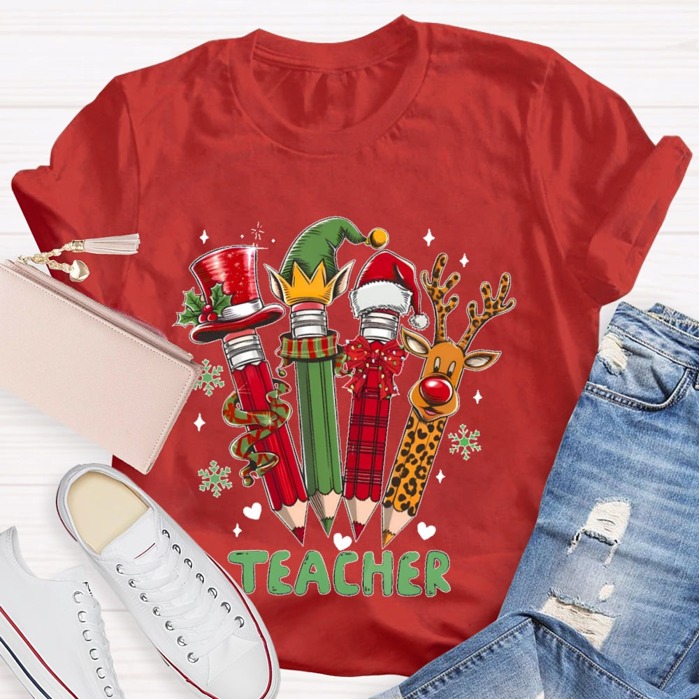 Teacher Christmas Pencil Deer T-shirt