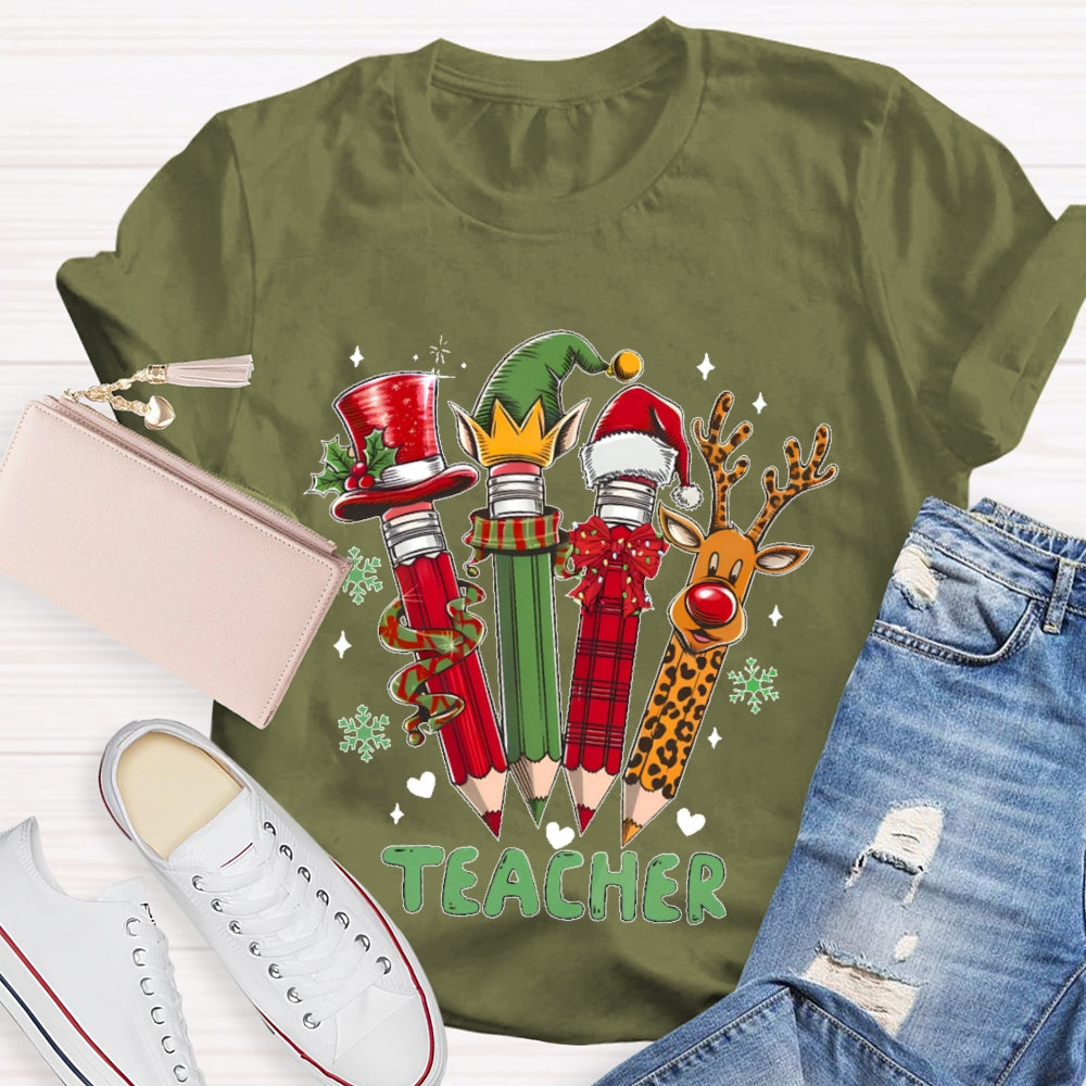 Teacher Christmas Pencil Deer T-shirt