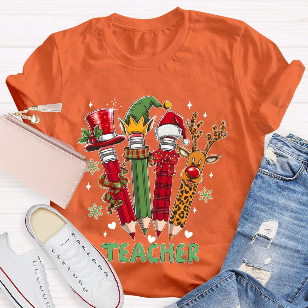 Teacher Christmas Pencil Deer T-shirt
