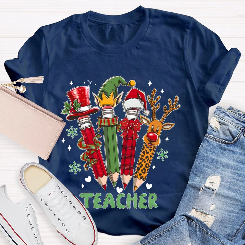 Teacher Christmas Pencil Deer T-shirt