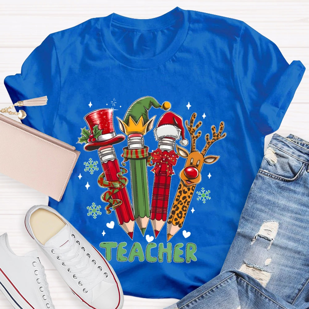 Teacher Christmas Pencil Deer T-shirt