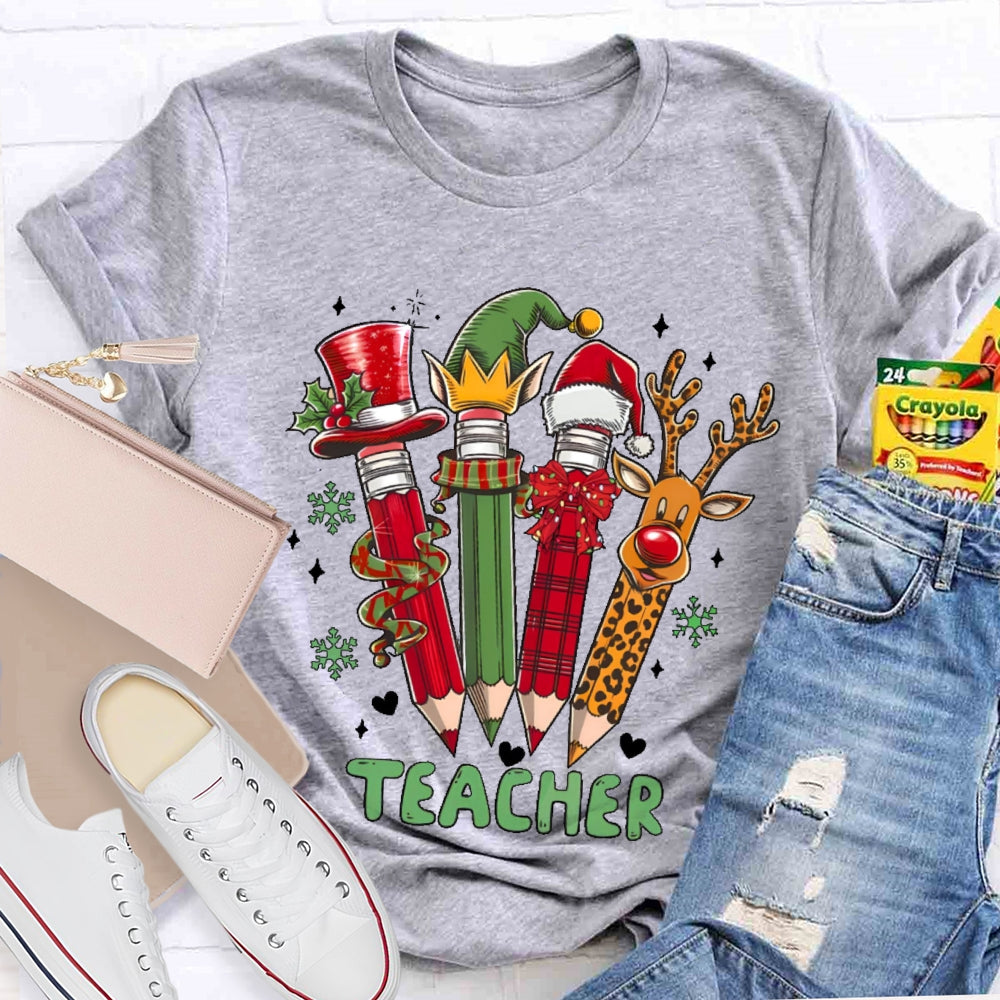 Teacher Christmas Pencil Deer T-shirt