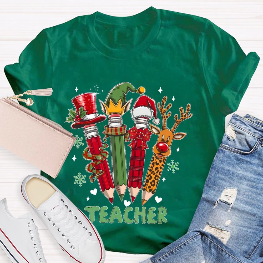 Teacher Christmas Pencil Deer T-shirt