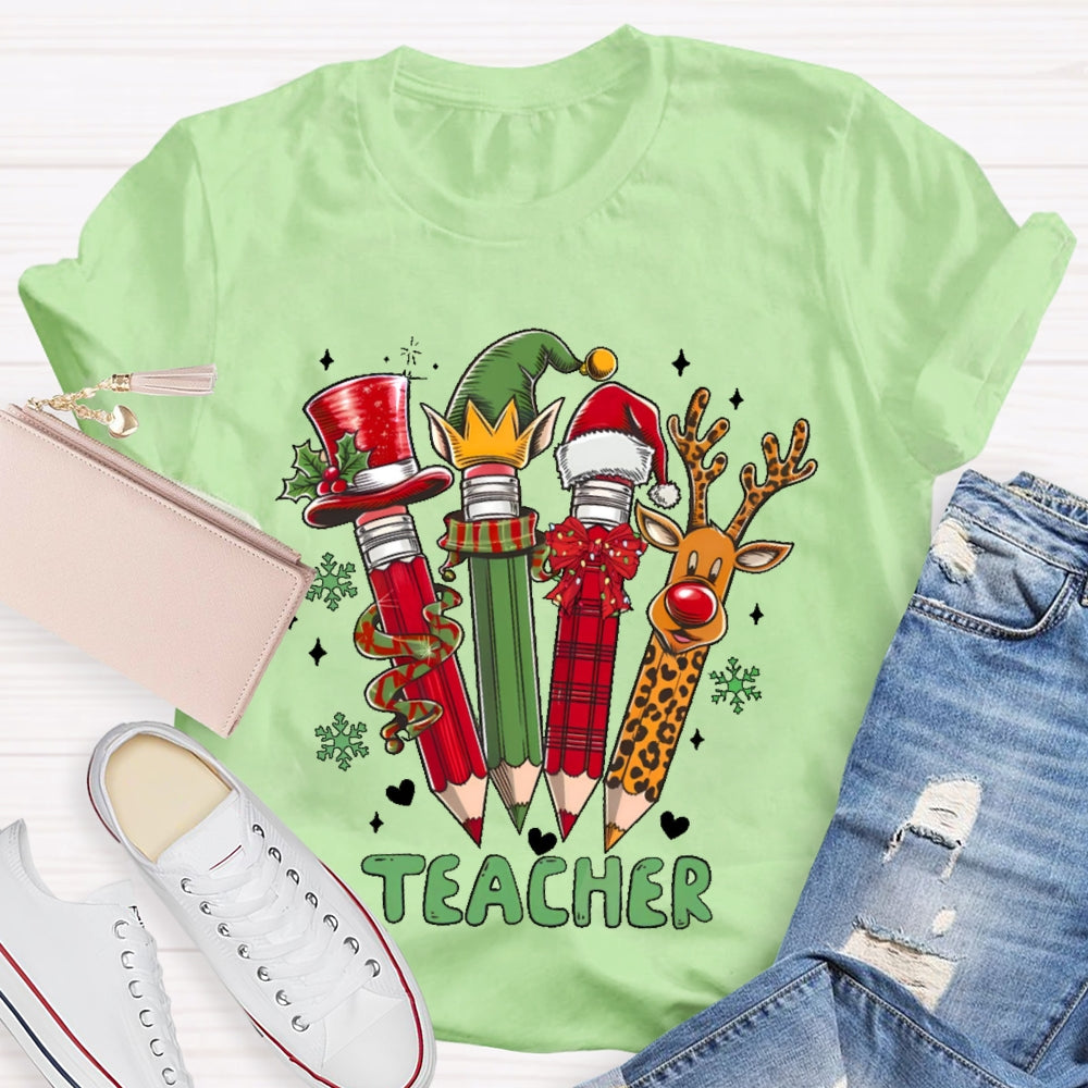 Teacher Christmas Pencil Deer T-shirt