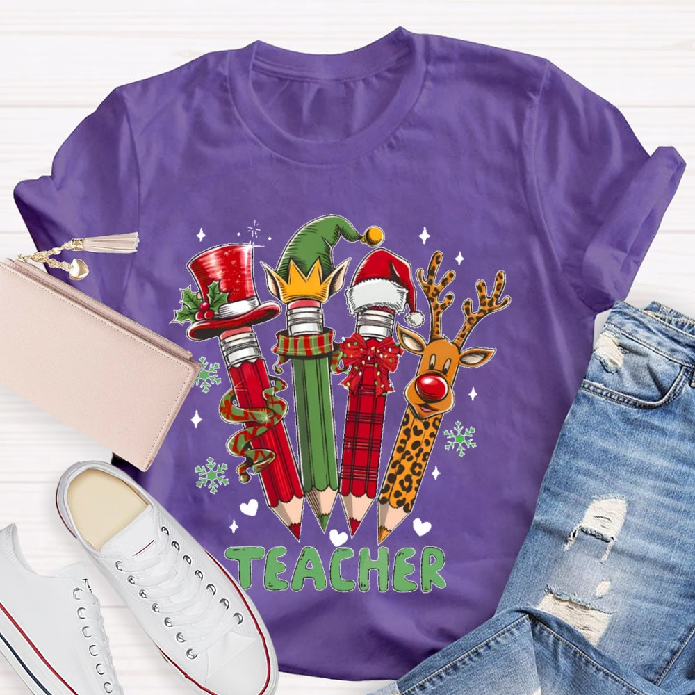 Teacher Christmas Pencil Deer T-shirt